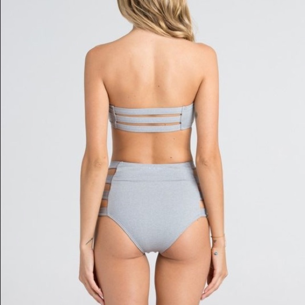 High waisted bandeau strapless bikini 2 piece set